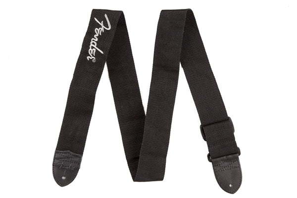 Fender Poly Strap with Grey Fender Logo - Black