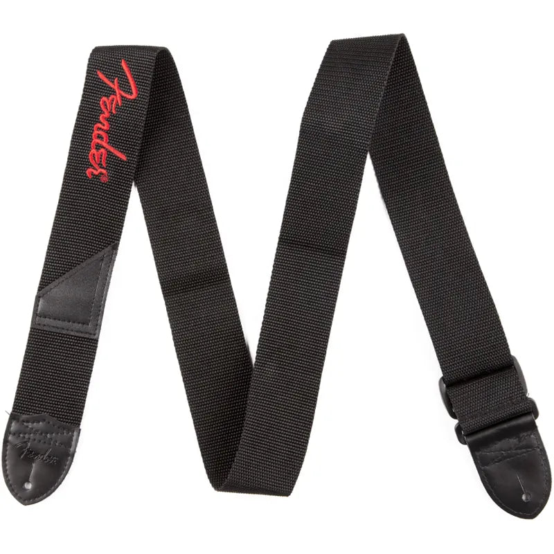 Fender Poly Strap with Red Fender Logo - Black