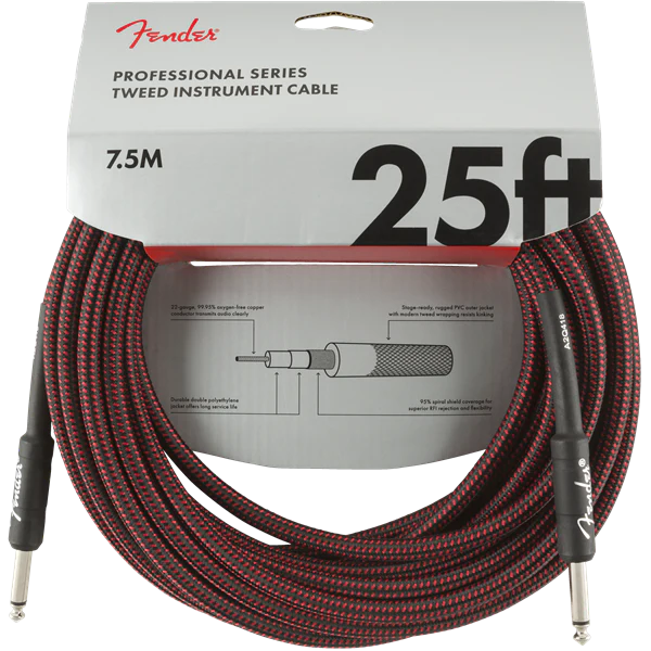 Fender Professional Series Instrument Cable, Red Tweed - 25ft