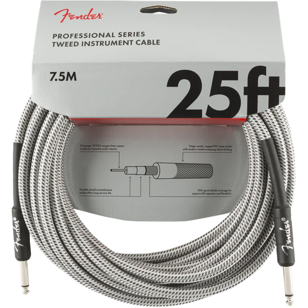 Fender Professional Series Instrument Cable, White Tweed - 25ft