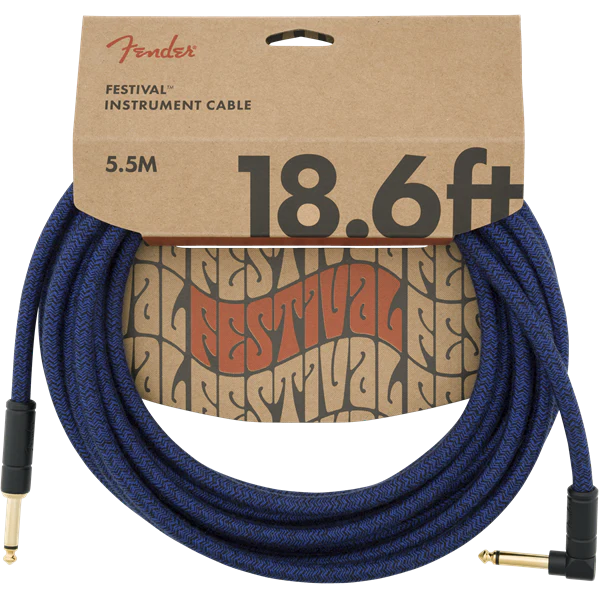 Fender Angled Festival Instrument Cable, Blue - 18.6ft
