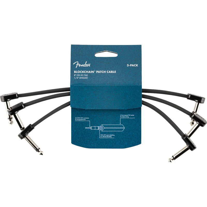 Fender Blockchain 8" Cable, 3-pack, Angle/Angle