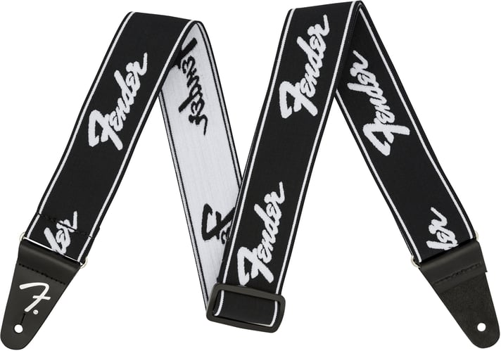 Fender Weighless Running Logo Guitar Strap - Black/White