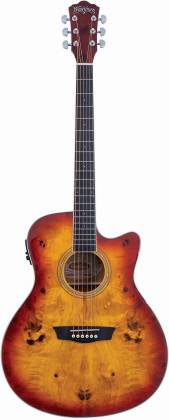 Washburn DFBACEA Deep Forest Grand Auditorium Cutaway, Burl Amber Fade Gloss